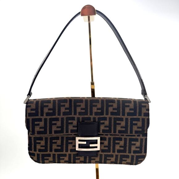 Fendi FF Tobacco Zucca Baguette Shoulder Bag Canvas Leather SHW Authentic CoA - Picture 11 of 16